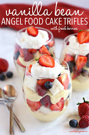 Angel food cake is a classic recipe that is so much more wonderful when it is homemade than just picking up one from the grocery store bakery. Vanilla Bean Angel Food Cake Trifles With Fresh Berries The Busy Baker
