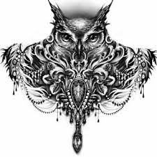 Black And White Owl Chest Tattoo Neck Tattoo For Man Woman Neck Tattoos Women Neck Tattoo For Guys Chest Tattoos For Women