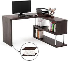 New Bestier Rotating L Shaped Desk 51 Large Corner Computer Desk With 2 Tier Printer Storage Shelf Lightweig In 2020 Printer Storage Corner Desk Office L Shaped Desk
