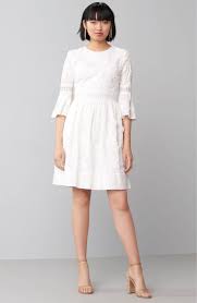 Gorgeous White Fit Flare Dress With Lace Detail Bell Sleeves Eliza J Fit Flare Dress Flare Dress Dresses