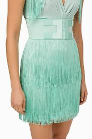 Descrizione tinta unita manica lunga con frange applicate a metà Abito Smanicato Con Frange From Elisabetta Franchi On 21 Buttons