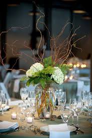 Hydrangea And Curly Willow Wedding Centerpiece Gabrielco Myperfectwedding Wedding Table Decorations Wedding Table Wedding Arrangements