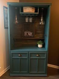 Sold Armoire Bar Cabinet Liquor Cabinet Buffet Teal With Lights 1000 Armoire Bar Bar Furniture Armoire Makeover