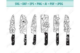 Free dxf files are handy because they can be used as cnc patterns that show your machine what to cut need free dxf files or cnc patterns for your laser, plasma cutter, cnc router, waterjet, or. Knife Svg Flower Knife Svg Floral Chef Knife Png Eps Dxf 1352963 Cut Files Design Bundles