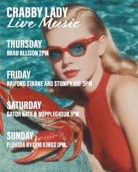 Live music. Loud style. Legendary weekends. Only in Goodland 🦀😎  #CrabbyLady #GoodlandFL #GoodlandVibes #LiveMusicWeekend #IslandStyle  #FloridaKeysVibes #EatDrinkLocal #WeekendDoneRight #OldFloridaCool 🎶🍹