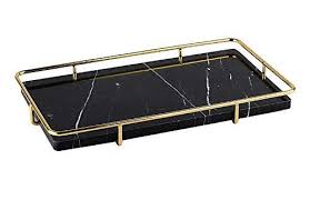 7w x 13d x 1.25h. Putwo Decorative Tray Black Marble Tray With Polished Gold Metal Handl