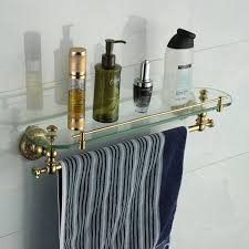 Bathroom Accessories Solid Brass Golden Finish With Tempered Glass Single Glass Shelf Bathroom Shelf Glass Shelves Bathroom Accessories Bathroom Shelves