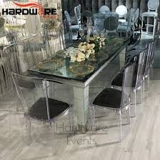 The presented wooden legs are finished with walnut palm. Hotel Restaurant Modern Design White Glass Top Stainless Steel Frame Dining Table China Wedding Furniture Wedding Backdrop Made In China Com