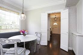 Instead of putting a large seat cushion for added comfort, 4 pieces of zabuton (or japanese seat cushions) were laid across the length of the window seat. Oval Dining Table Contemporary Dining Room Har