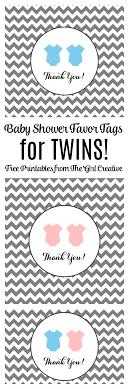 These free, printable baby shower games range from the classic baby shower games that everyone loves to some unique games that will really make the shower feel fresh and interesting. Baby Shower Favor Tags For Twins The Girl Creative