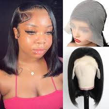 13x6 Bob Lace Front Wig Human Hair Straight Transparent Lace Frontal Wigs  Pre Plucked with Baby Hair Brazilian Remy 180 Density Pre Plucked Natural  ...