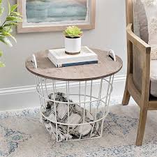 Off White Wire And Dark Brown Wood Basket Table Kirklands Dark Wood Table Wood Basket Brown Wood