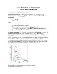 This law was first derived by wilhelm wien in 1896. Doc Using Wien S Law For Measuring The Temperature Of An Asteroid Mohamed Elfikky Academia Edu