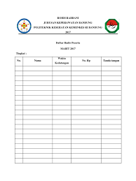 Daftar wali kelas dan siswa peserta mpls; Format Daftar Hadir Peserta