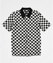 Black And White Checkered Button Up Shirt Vans Boys Checker Camp White Black Checker Short Sleeve Button Up Shirt Zumiez Short Sleeve Button Up Checkered Outfit Summer Shirts