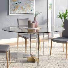 This dining set is designed with streamlined, flowing lines and a dark brown finish. You Ll Love The Gosta Round Glass Dining Table At Wayfair Great Deals On All Furnit Glass Round Dining Table Round Glass Dining Room Table Glass Dining Table