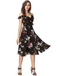 Noctflos Women S Floral Chiffon Summer Cold Shoulder Cocktail Party Midi Dress Fabric 10 Pretty Dresses Casual Boho Summer Dresses Floral Dress Summer Casual