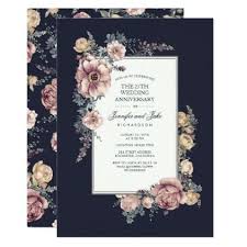 Navy And Mauve Vintage Floral Wedding Anniversary Invitation Zazzle Com Vintage Floral Wedding Invitations Floral Wedding Invitations Floral Bridal Shower Invitations