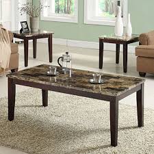 Includes Coffee Table And Two End Tables Deep Espresso Finish Easy Care Faux Marble Table Coffee Table Wall Decor Living Room Living Room Decor Modern