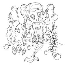 Butterflies and fairies coloring page. Coloring Page Line Art Of Cute Little Mermaid Underwater World Black And White Vector Illustration For Coloring Book For Design Stock Vector Illustration Of Marine Mythological 157632254