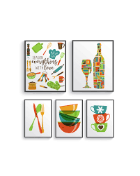 5 Set Modern Colorful Kitchen Decor Print Set Kitchen Wall Etsy Colorful Kitchen Decor Kitchen Wall Art Kitchen Colors