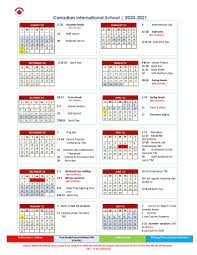 This page contains a national calendar of all 2021 public holidays. School Calendar Canadian International School