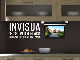silver & black flipdown kitchen tv with