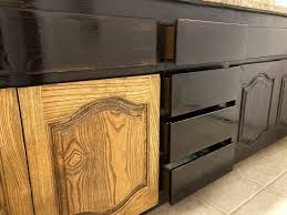 After i was finished staining the kitchen cabinet frames, the instructions called for 5 days of dry time before the polyurethane. Painting And Staining Cabinets For Girls Bath Makeover The Palette Muse
