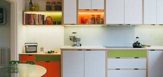 Birch Plywood Kitchen With Laminated Doors And Shelving Units Don T Be Afraid Of Colour Bespok Kitchen Wall Units Kitchen Cabinets Materials Plywood Kitchen