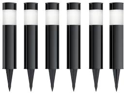 Solar Path Bollard Lights Set Of 6 15 Stake Lighting By Pure Garden Black Contemporary Path Lights By Trademark Global