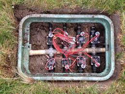 The type of material you use to install your sprinkler system will depend on the manufacturer's recommendations. The Manifold Or Valve Box These Are The Solenoid Valves That Control Your Individual Zones Call Lawn Sprinkler System Sprinkler System Diy Lawn Irrigation
