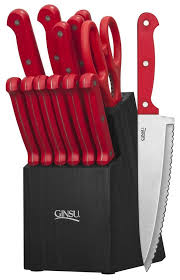 Red Ginsu Knife Set Knives Black Block Stand 14 Pc Kitchen Cutlery Always Sharp Ginsu Best Kitchen Knife Set Kitchen Knives