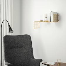 Svenshult Wall Shelf Gold Colour 60x20 Cm Ikea Ireland Wall Shelves Wall Shelving Systems Gold Shelves