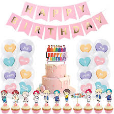 Bts rainbow layer cake a definite yes you can make it factor.the colourful layers make you feel so happy and want to eat it. Bts Cake Topper Kpop Birthday Party Decorations Includes Banner Cake Topper Cupc 313091474422 Ebay