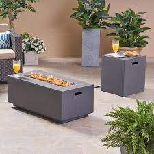 Leo Outdoor 40 Inch Rectangular Light Weight Concrete Gas Burning Fire Pit Gas Fire Pit Table Rectangular Light Gas Firepit