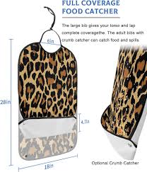 Amazon.com : Adult Bibs for Eating with Crumb Catcher Sexy Fashion Leopard  Pattern Washable Reusable Clothing Protector Waterproof Adjustable Adult ...