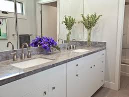 White Modern Vanity With Gray Marble Countertop Grey Countertops Quartz Bathroom Countertops Bathroom Countertops