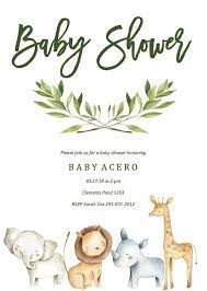 Safari Baby Shower Invitation Jungle Baby Shower Invitation Etsy In 2021 Baby Shower Giraffe Baby Shower Safari Theme Jungle Baby Shower Invites