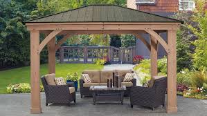 12 X 14 Wood Gazebo With Aluminium Roof By Yardistry Outdoor Pergola Patio Gazebo Pergola Patio