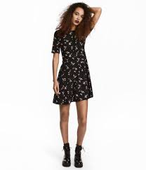 Jersey Dress Black Floral Women H M Us Cute Prom Dresses Short Dresses Jersey Dress