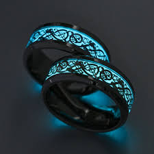 high quality funny finger ring dragon pattern blue luminous stainless steel rings fashion jewelry for men newchic fashion rings silver rings black rings
