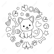 Color pictures of santa claus, reindeer, christmas trees, festive ornaments and more! Coloring Pages Black And White Cute Kawaii Hand Drawn Corgi Dog Doodles Circle Print Print Royalty Free Cliparts Vectors And Stock Illustration Image 143135056