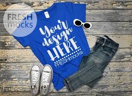 Gildan G500l Ladies Tshirt T Shirt Tee Mockup Ladies Royal Blue Tshirt Mock Up On Rustic Wood Background Ladies F T Shirts For Women Tee Shirts Blue Tshirt
