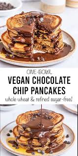 Vegan Chocolate Chip Pancakes Short Girl Tall Order In 2020 Vegan Chocolate Chip Pancakes Vegan Chocolate Chip Vegan Dessert Recipes
