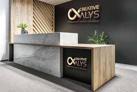 Free Office Reception 3d Logo Mockup Psd In 2020 Office Reception Doctor Office Design Reception Desk Design