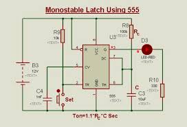 The basic components such as logic gates, flip flops, input/output devices, and wiring tools are available on the interface. Schematic Circuit Diagram Monostable Latch Using 555 Timer Proteus Simulation