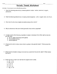 Directs the preparation and maintenance of department reports. Worksheet Periodic Trends Answers