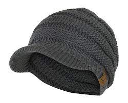 Black Cable Ribbed Knit Beanie Hat W Visor Brim Chunky Winter Skully Cap Knit Beanie Beanie Hats Knitted Hats