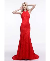 Fit And Flare Halter Red Wedding Dress Backless In All Lace H76076 Gemgrace Com