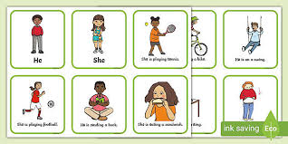 Writing kindergarten activities for handwriting practice. He And She Pronoun Picture Cards Primary Resources